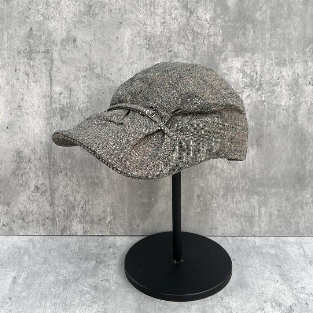 Design sense linen pleated straps forward hat women's old money style retro face small versatile fashion cap