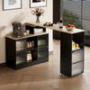 Mesa de Bar Extensível com Armazenamento, Mesa de Bar Móvel Moderna, Mesa de Pé, Mesa de Bistrô, Mesa Alta, Grande Armazenamento, Rotação Sem Levantar, Preto