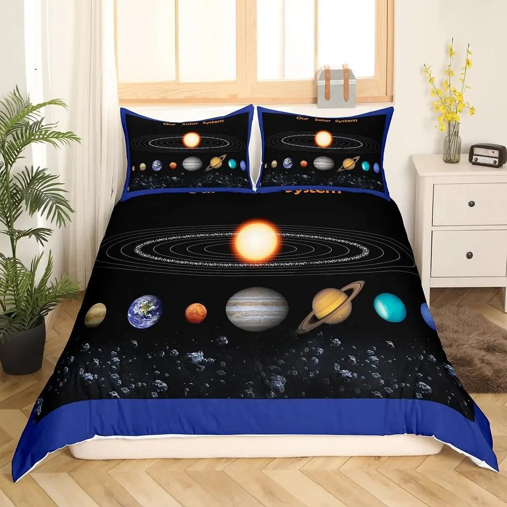3Pcs Solar System Bedding Set For Kids Outer Space Galaxy Duvet Covers Set Universe Planets Pillowcases Astronomy Quilt Covers