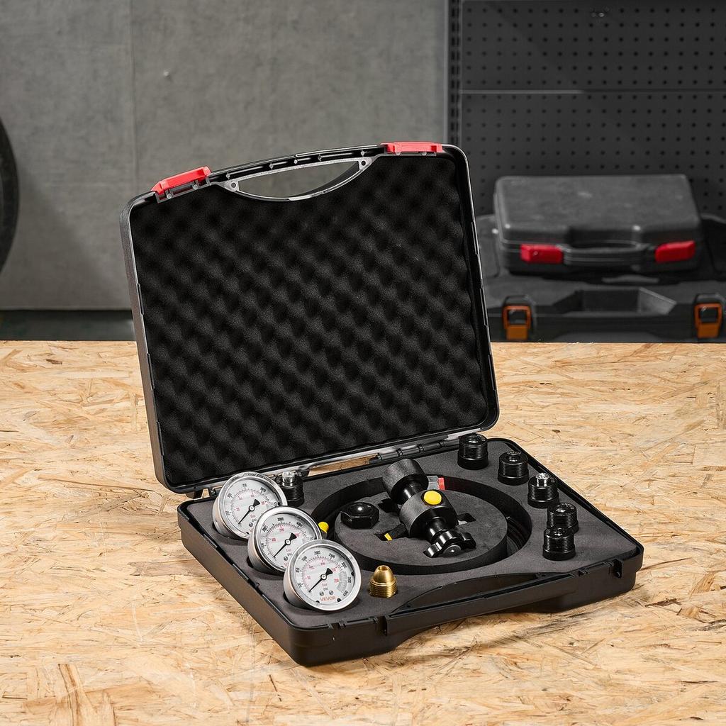 Hydraulic Nitrogen Accumulator Charging Kit, All-in-One Nitrogen Fill Kit, Pressure Test System with 3 Gauges (100, 250, 400 Bar), 6 Adapters