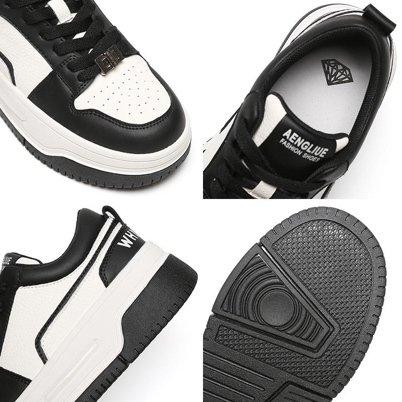 Strictly selected spring leather board shoes women's new 2025 thick-soled low-top popular panda color light muffin sneakers women