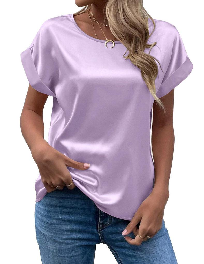 2025 Summer Satin OL Style Round Neck Women's T-Shirt