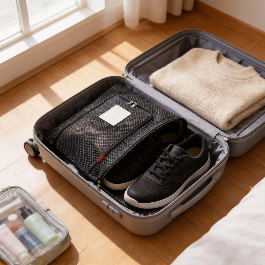 Mesh Shoe Storage Bag With Zipper And Handle For Travel And Sports Activities