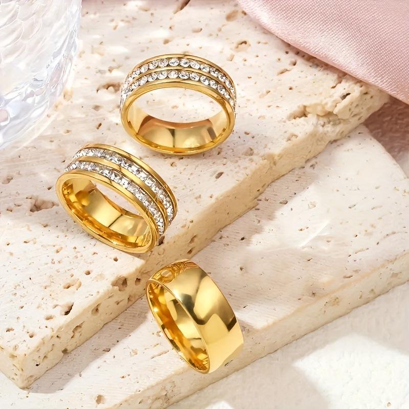 

Кольцо из титановой стали с двойным рядом бриллиантов, гладкое кольцо из нержавеющей стали, винтажный ювелирный набор с покрытием из 18-каратного золота 11No.