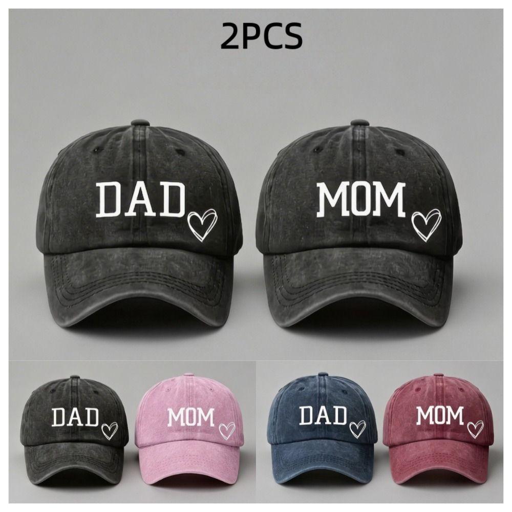 Vintage DAD MOM Love Printed Baseball Cap Washed Cotton Adjustable Couple Cap Sunscreen Hats For Man Women