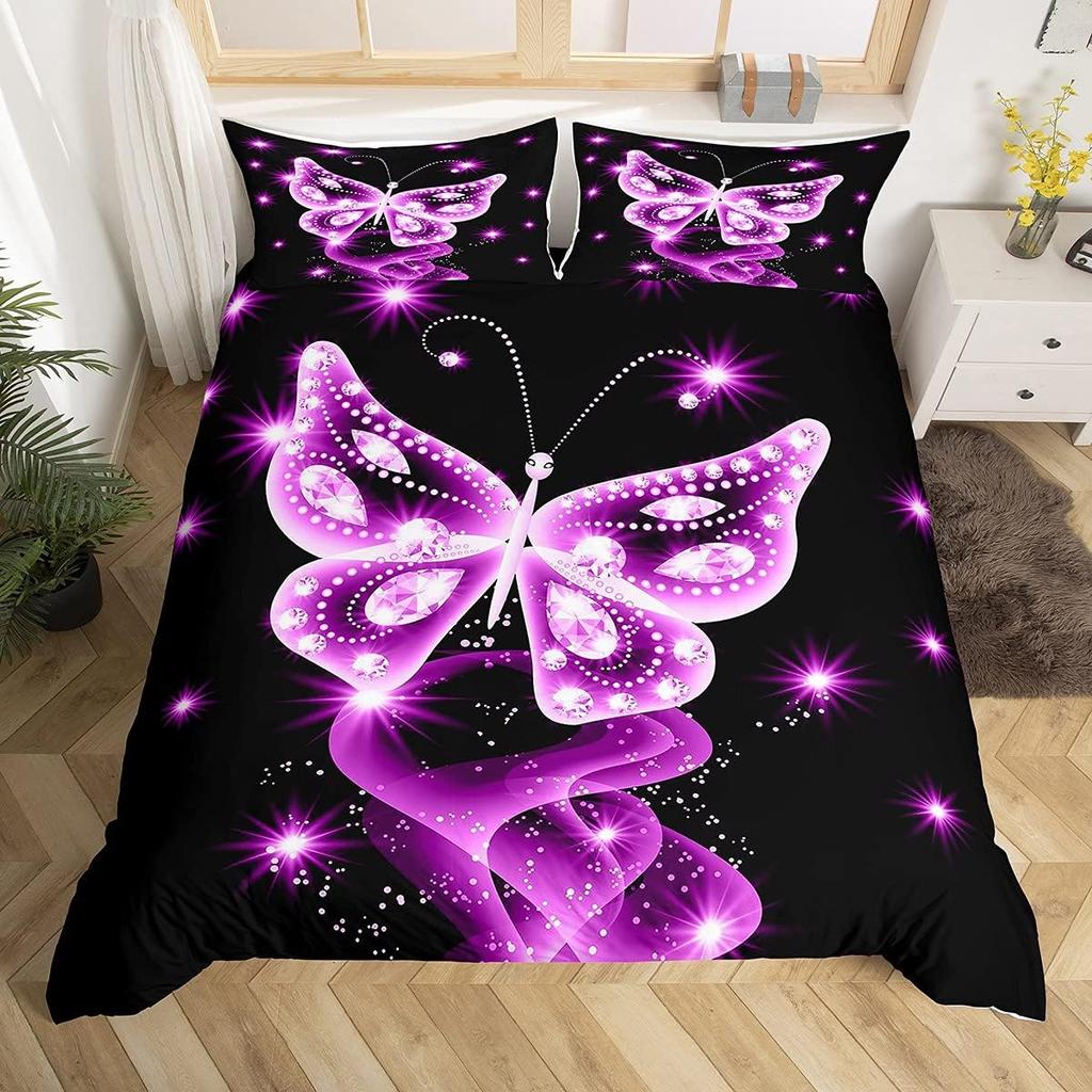 Comforter Butterfly Twin King Romantic Rose Flower Bedding Set 3Pcs For Boys Girls Room Botanical Floral Comforter