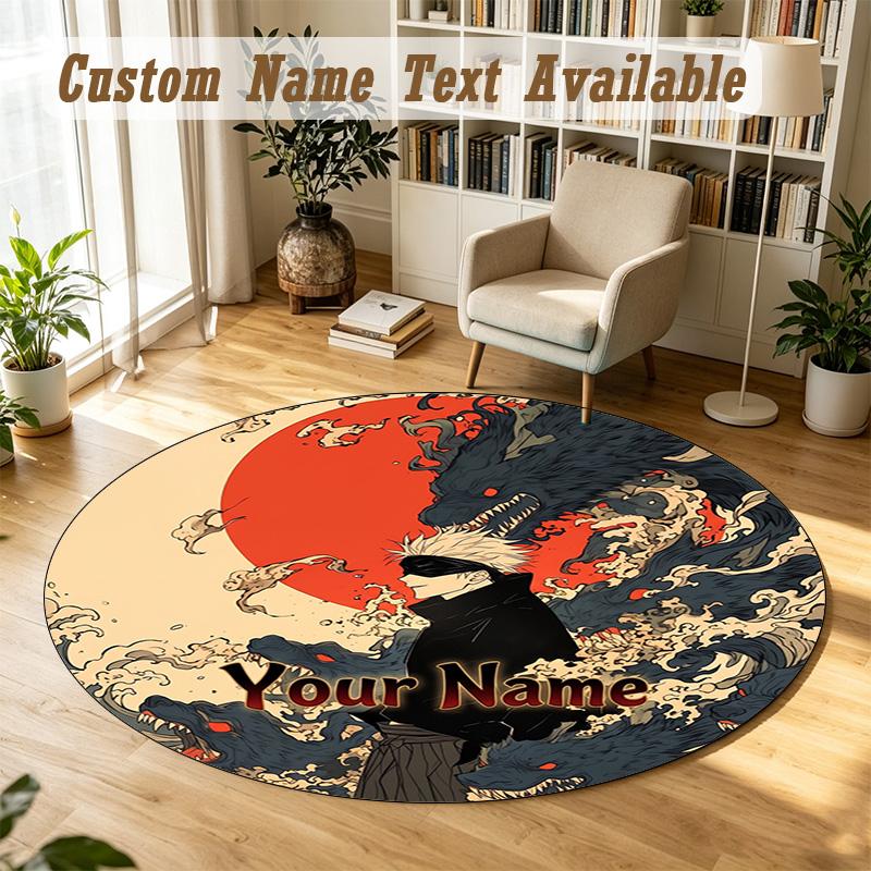 Round Rug Custom NameJujutsu Kaisen Pattern Non Slip Carpet Home Floor Decor