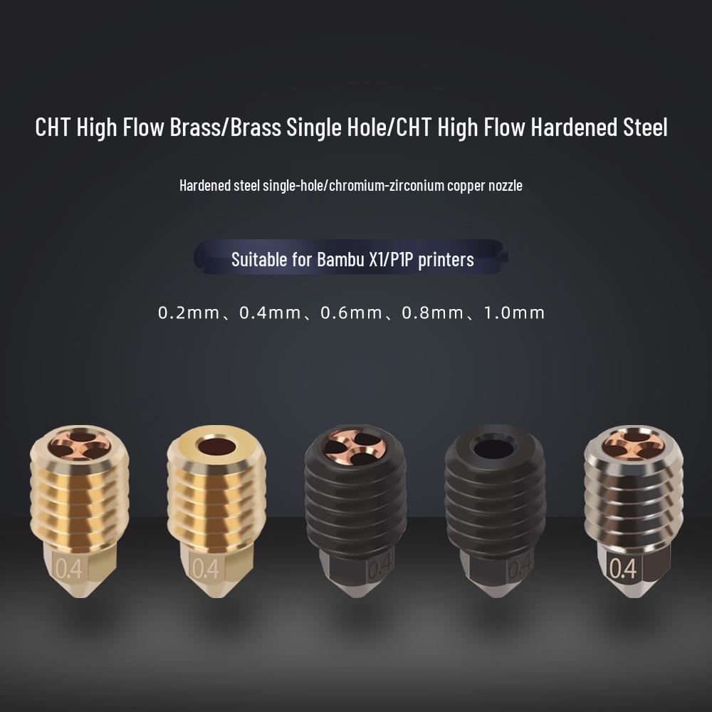 Bambu X1/P1P 3D Printer Brass CHT Clone Three-Hole High-Flow Hardened Steel Nozzle