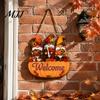 Thanksgiving Holiday Decoration Autumn Pumpkin Gnome Welcome Sign for Front Door, Rustic Wood Hanging Durable Solid Plaque Ornament with Hemp