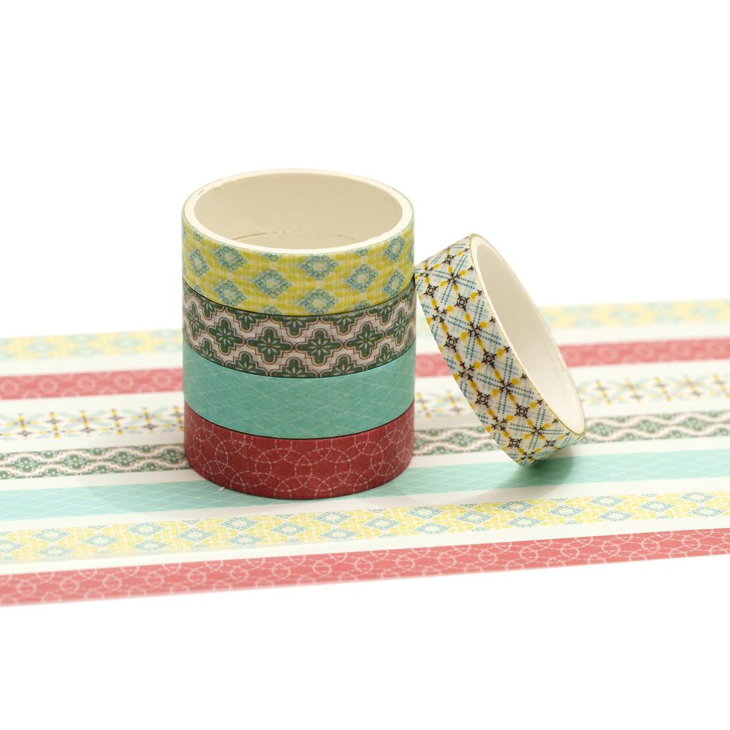 YUBBAEX Geometric Pattern Masking Tape Set Retro Simple Washi Paper Tape Perfect for Journal Wrapping Floral 5-Roll - Design, Design, - Art/DIY
