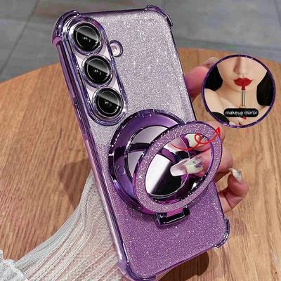 For Samsung Galaxy A56 A36 A17 A07 A54 A55 A34 A35 A24 A25 A14 A15 A16 A05S Anti-shock Plating Case Makeup Mirror Stand Cover