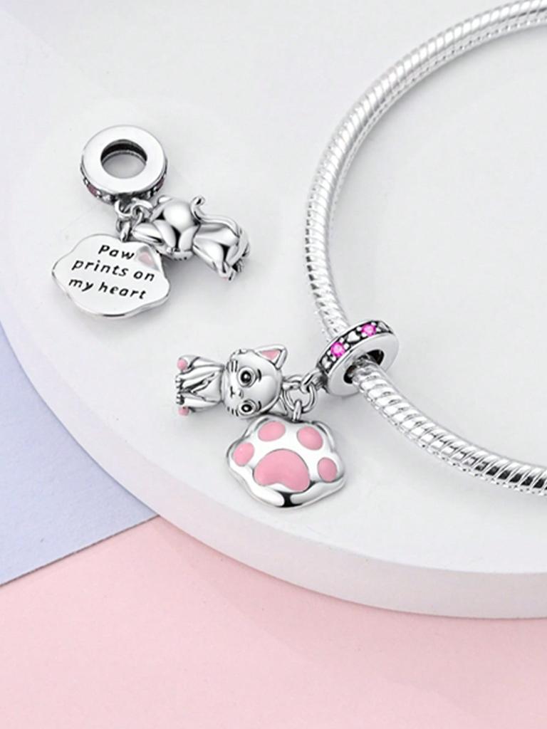 Charms Plata Copper Colors Cute Cat Paw Pet Beads Charm Pendant For Original Bracelet For Women Diy Jewelry Love Gift