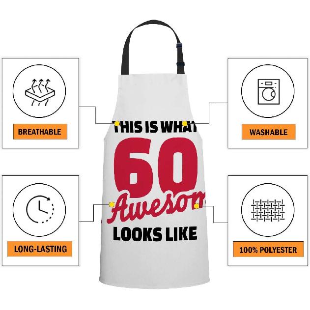 oFloral This Is What 60 and Awesome Looks Like - 60th Birthday Apron,Adjustable Neck Bib Apron for Men Women,Suitable for Kitchen Cooking Waitress
