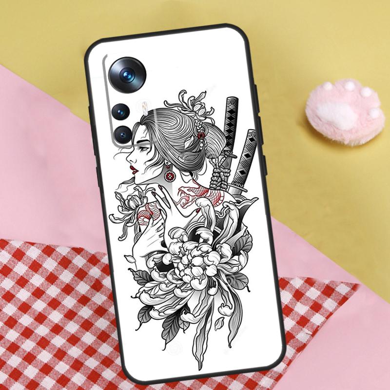 Samurai Warrior Geisha Case For Xiaomi 13 13T Pro 12T 11T 12 Lite 12X POCO X3 X5 Pro X4 F4 GT M5 M5s F3 F5 Funda