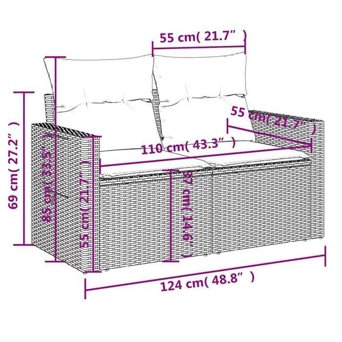 VidaXL Salon de Jardin avec Coussins 7 pcs, Canapés de Terrasse, Ensemble de Meubles de Patio, Mobilier d'Extérieur, Gris 3220411
