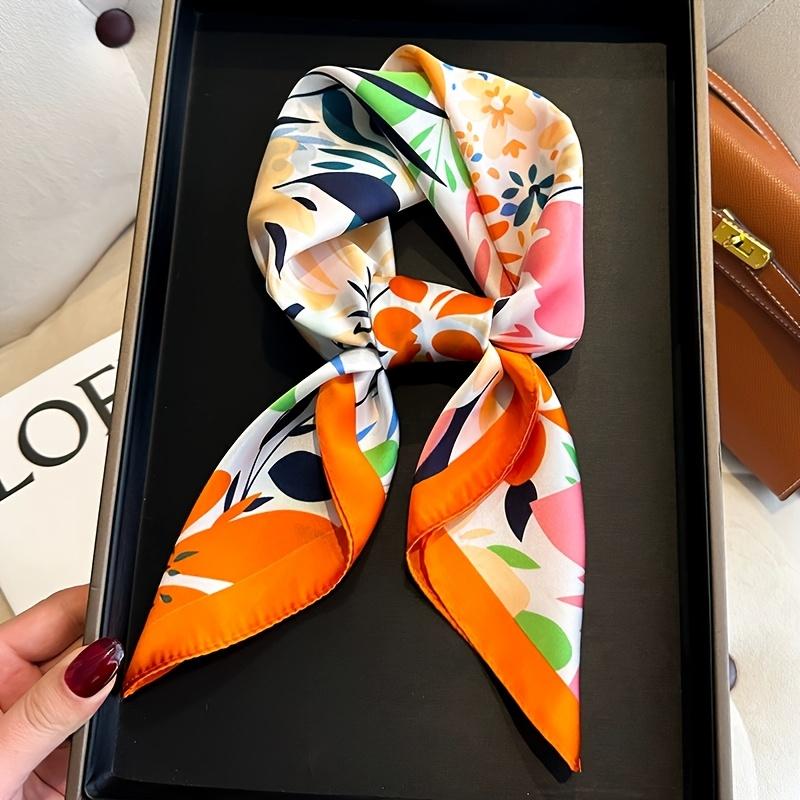Luxury Brand Floral Print Square Silk Scarf for Women Hijab Hair Bands 70cm Neckerchief Female Satin Shawl Ribbon Headband