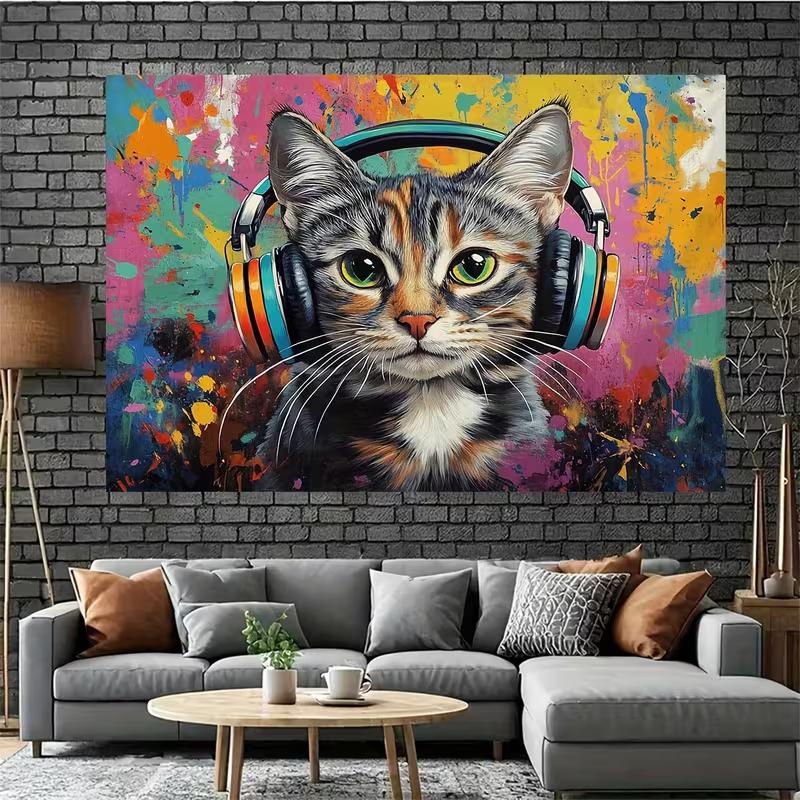 Hip Hop Cat 2D Backdrop, Colorful Graffiti & Music Photo Background
