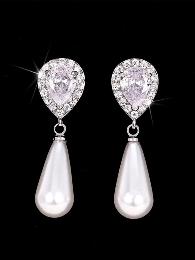 

Huitan Свадебные серьги-капли с искусственным жемчугом Новые модные 2022 Женские серьги Роскошный цинковый сплав Цвет Кубический цирконий Элегантный циркон