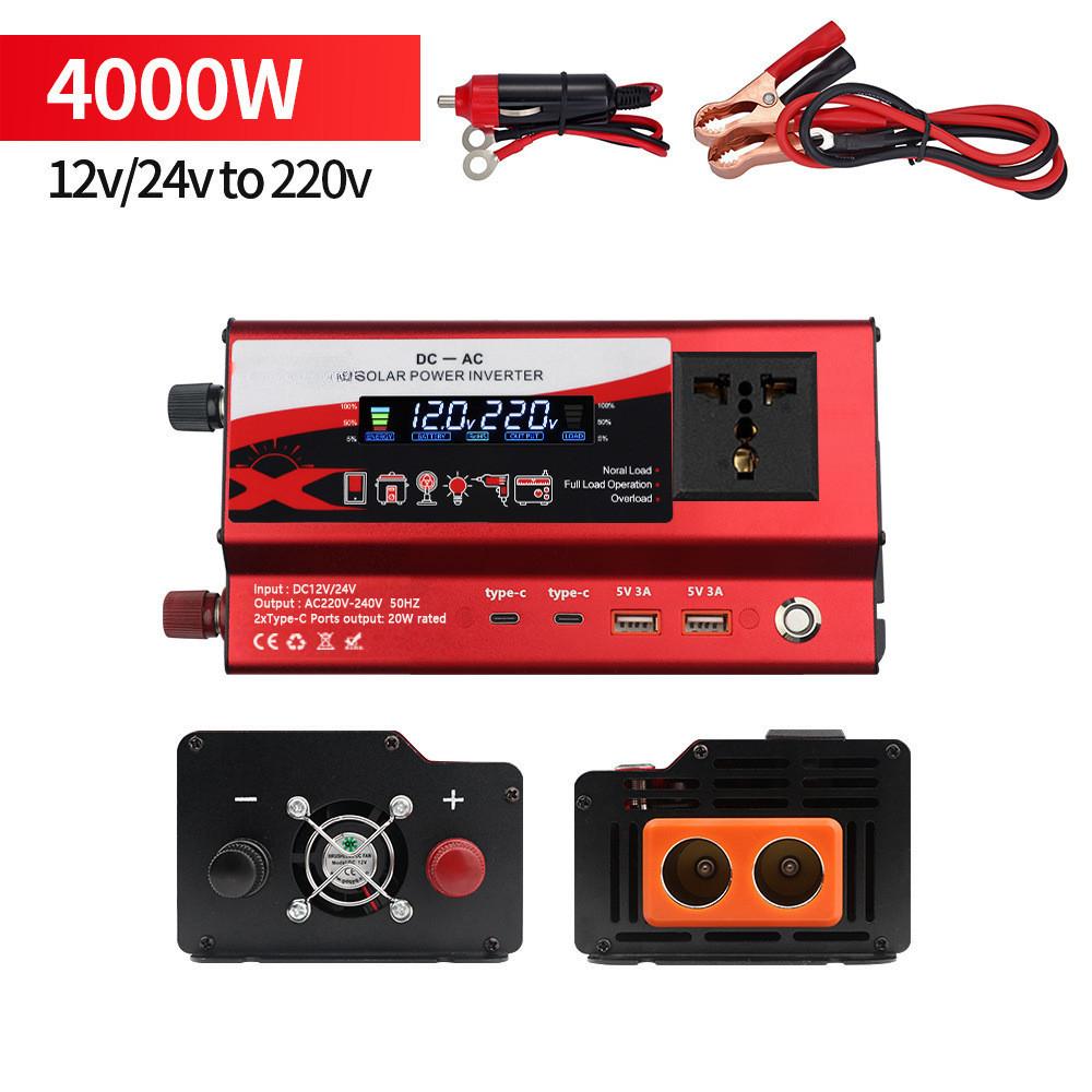 3000W/4000W/6000W Intelligent Display Power Inverter With Light High Power Portable Car Inverter Red Power Converter