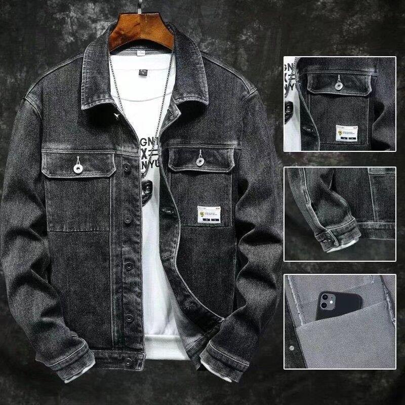 

Men s Korean Style Trendy Denim Jacket with Velvet, Youthful Print & Letter Design L