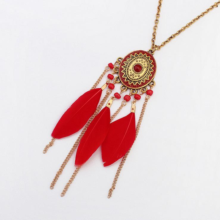 Wind Bohemian Painted Glazed Feather Fringed Earrings Fashion Temperament Women's Earrings Long Necklace Accessories