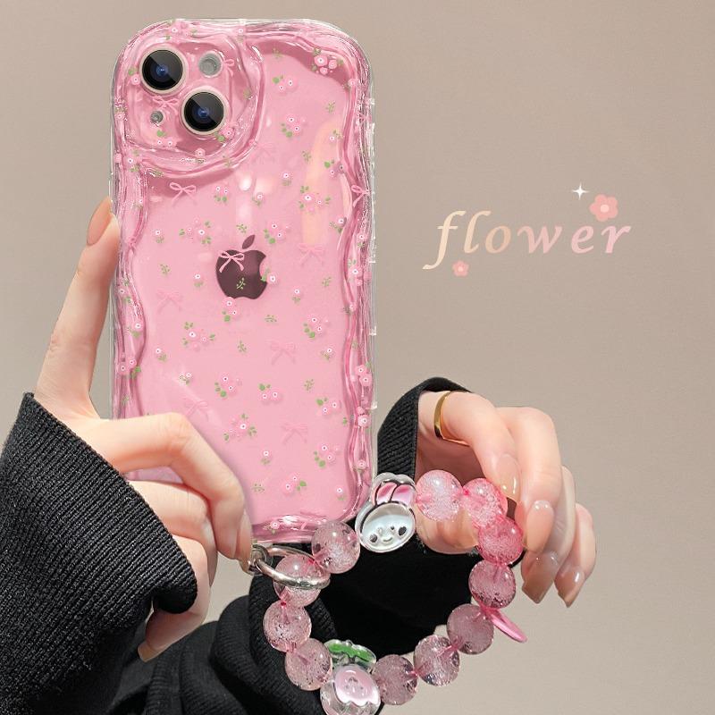 Bow flower bracelet for Apple 16 transparent mobile phone case iphone15promax all-inclusive silicone 17 women