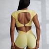 European and American Sexy Bubble Wrap Beauty Back Exercise Bra Open Back Fitness T-shirt Peach Hip Sports Shorts Fitness Suit Women