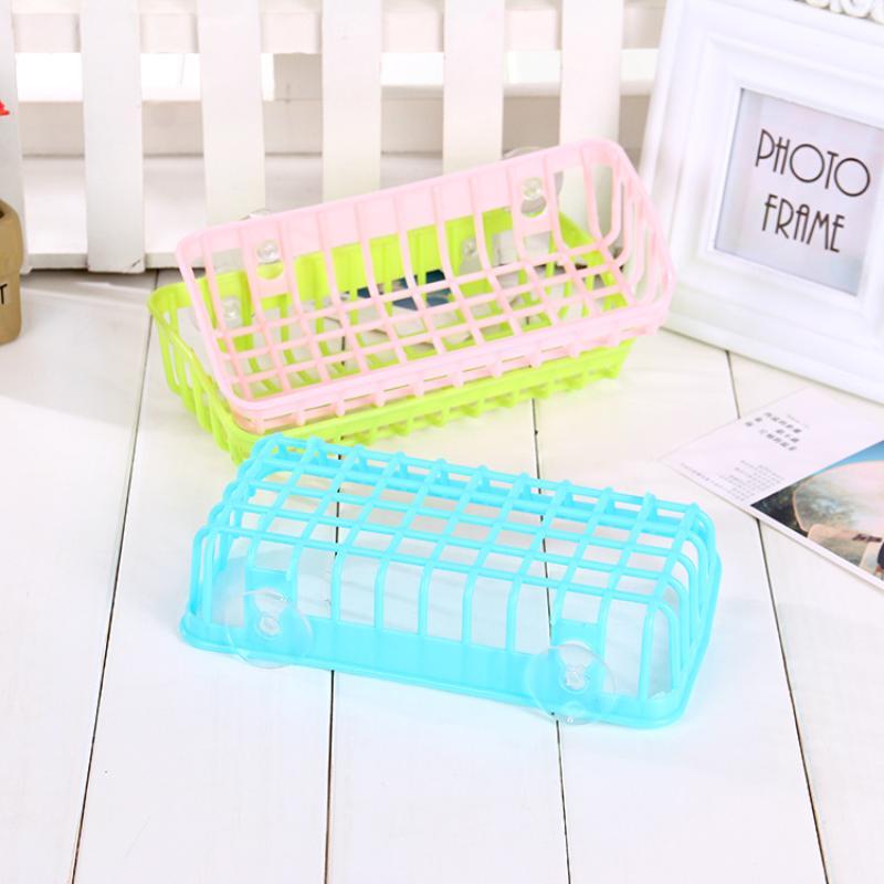 Multifunctional Double Suction Cup Kitchen Sink Drain Basket Hollow Plastic Sponge Soap Dish Storage Rack for Home