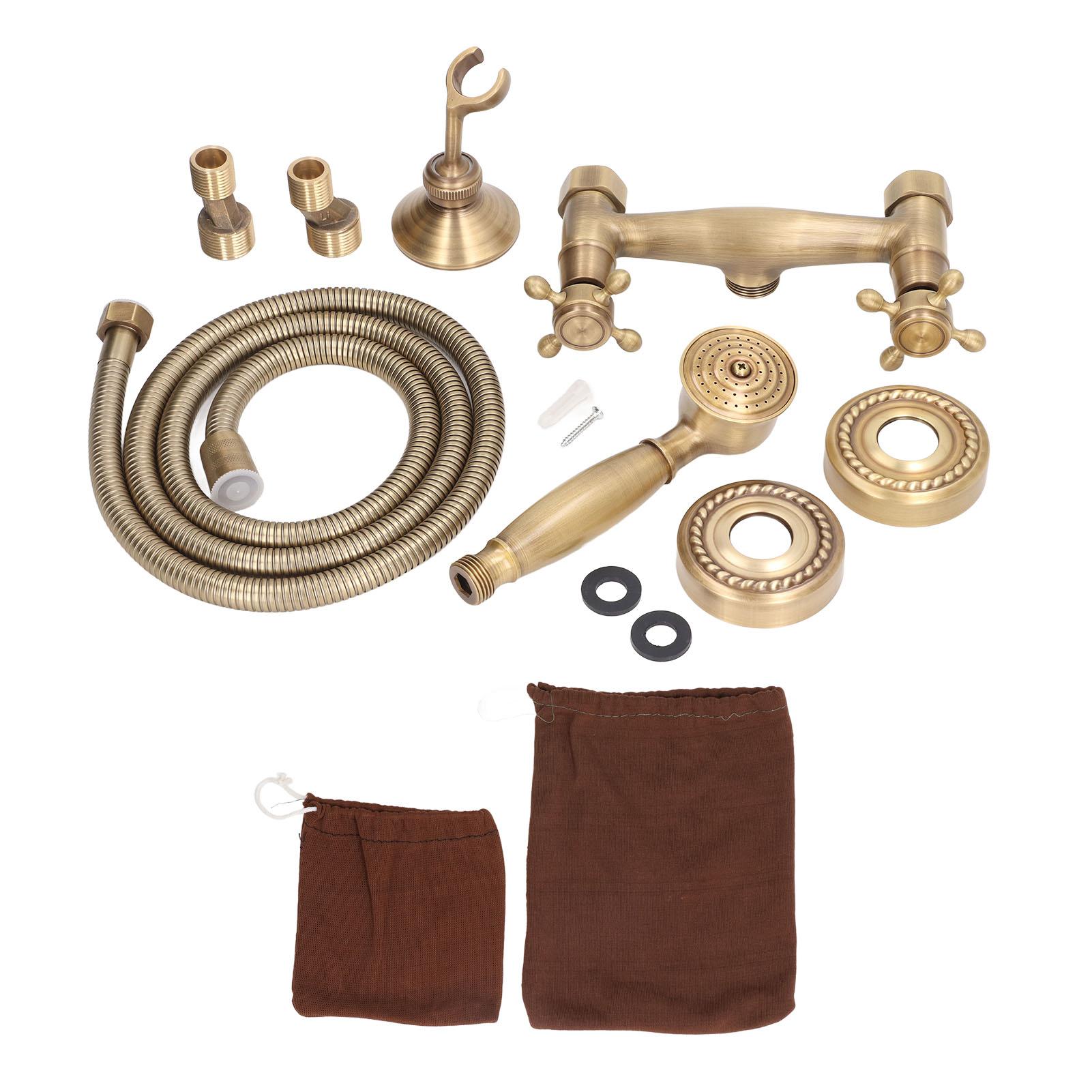 

Antique Brass Bathroom Shower Faucet System Handheld Spray Shower Head Wall Mounted Cross Handle