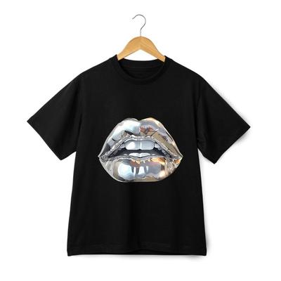 Metallic Lips T-shirt Print Casual Wear|Unisex Casual Trendy Wardrobe Staple Tee