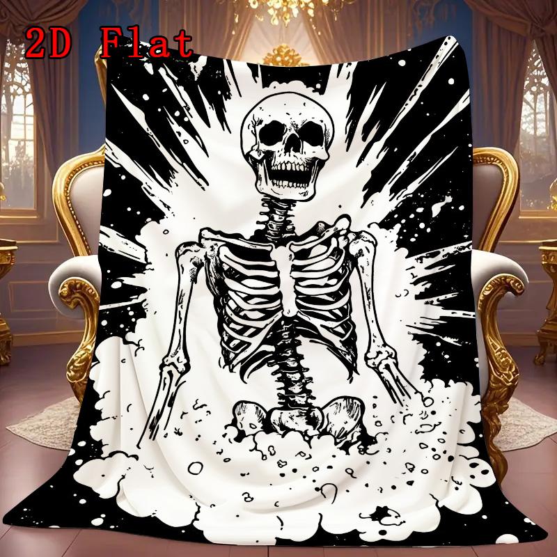 Black and White Exploding Skull 2D Flat Pattern Flannel Blanket High quality All Seasons Warmth and Comfort Perfect for Christmas Gifts.MMT0918272