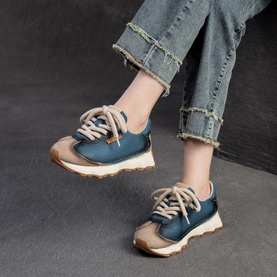 Mode GKTINOO Schnür-Damen-Flats Echte Leder-Sneaker Gemischte Farben 2025 Neu Handgefertigt Bequeme Retro Plateau-Sneaker