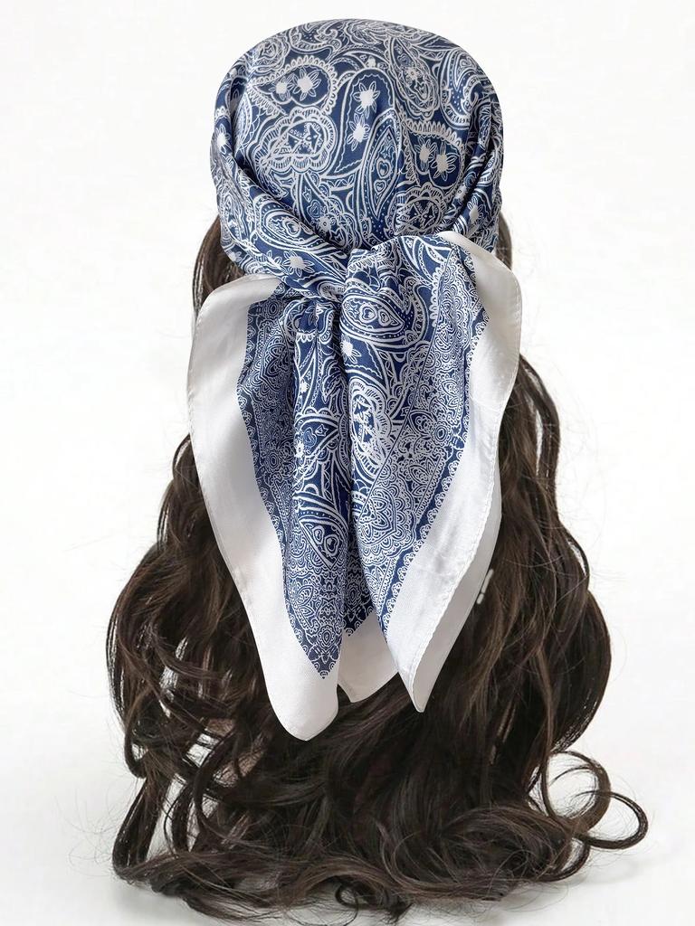 Vintage Chain Print Satin Square Scarf Soft Lightweight Women’s Fashion Accessory for Hair Neck Shawl Elegant Hair Scarf