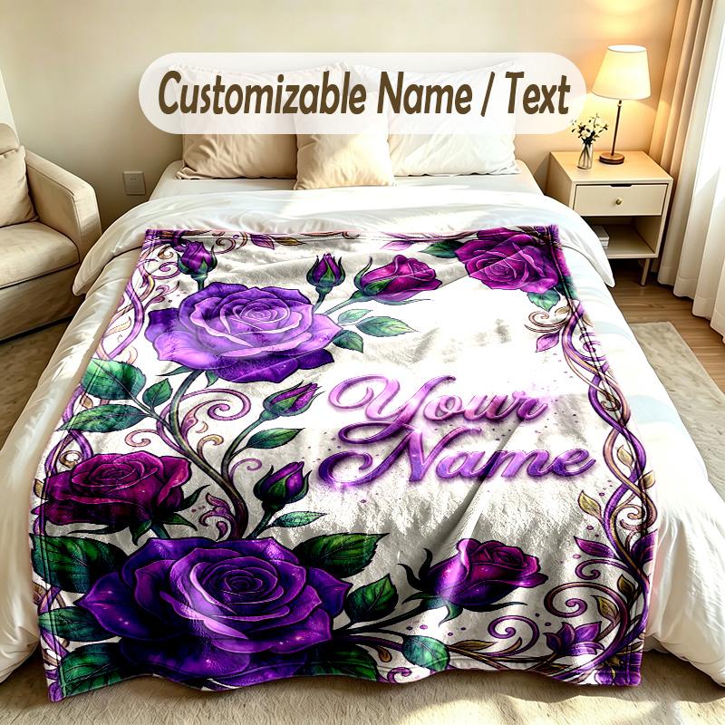 Floral Garden Theme Soft Blanket Personalized Custom Name Text Print Warm Blanket Home Sofa Bedroom Decor