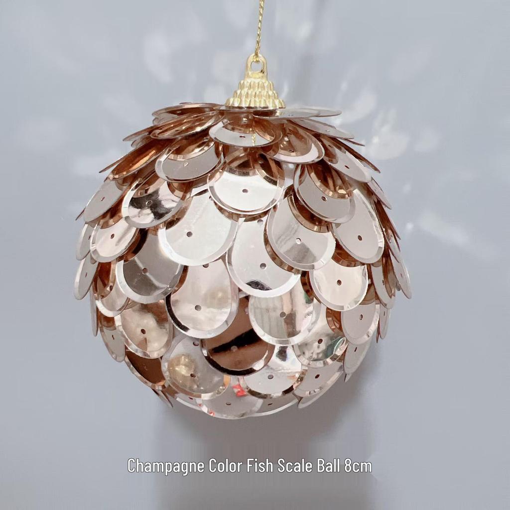 8cm runde Fischschuppen-Weihnachtsornamente: Gold, Grün, Rot, Rosa, Champagner Laserfarben
