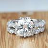 Elegant Antique Style Round White Sapphire Silver Plated Engagement Crown Ring Set