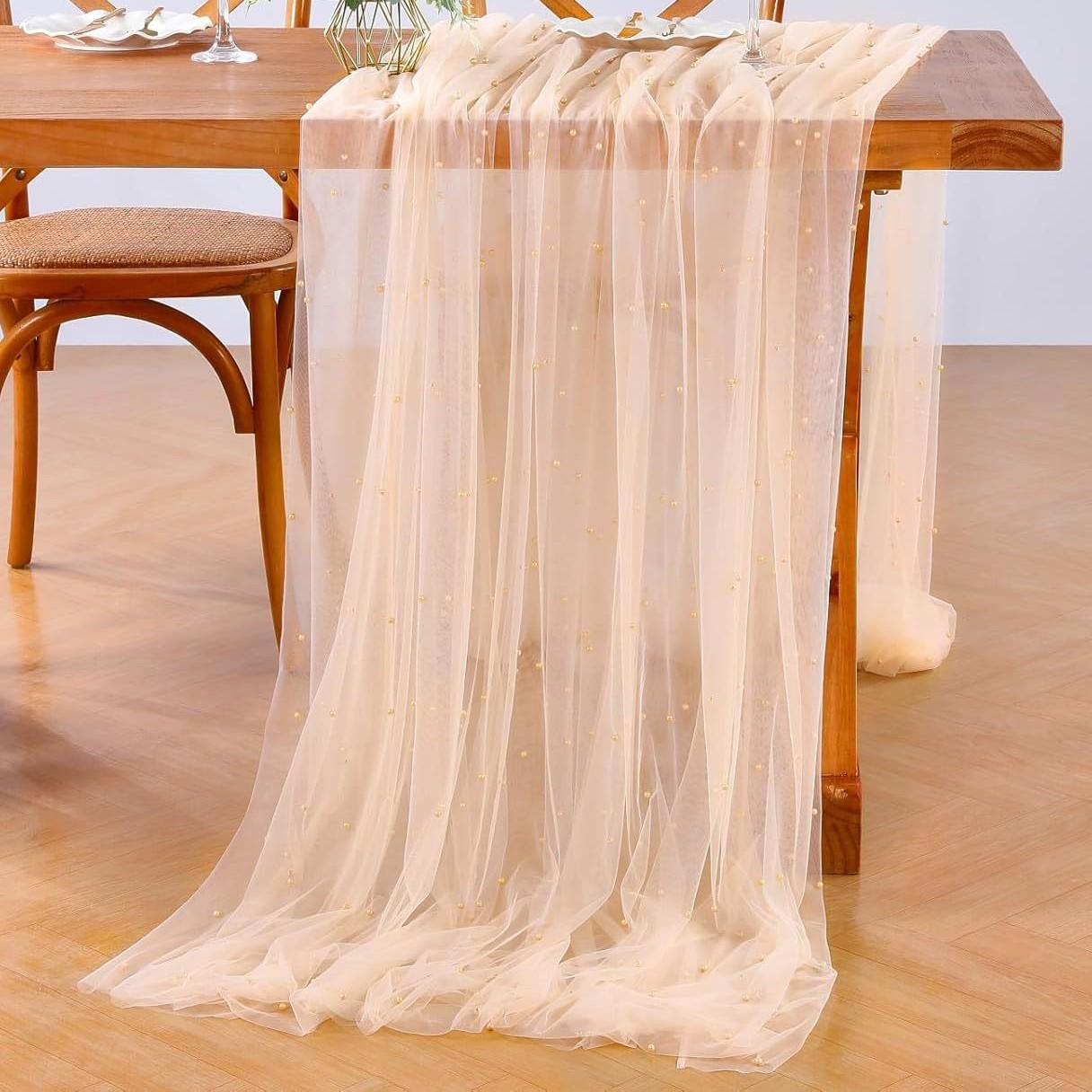 

Жемчужно-белая марлевая скатерть-дорожка, вуаль и сетчатая пряжа, украшение 72x300 шампанского