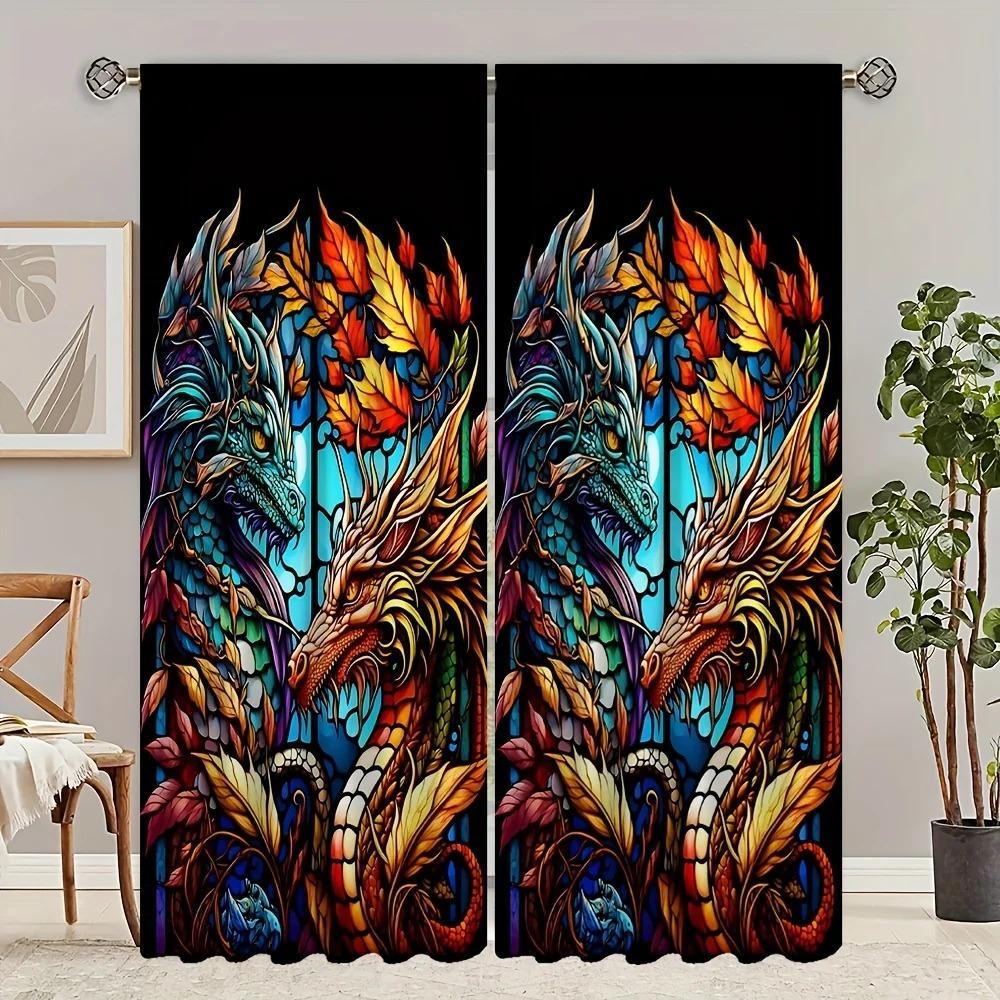 Drachen Wilder Wolf Tiger Tier Vorhänge Jalousien Perfekt für Familienzimmer Kinderzimmer Badezimmer Küche Büro Tür Heimdekoration