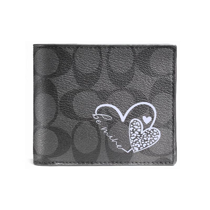 

COACH wallet [Customized bag] 3 IN 1 Hand-painted personalized graffiti Embossed printed short folding belt with detachable card Black (Purple Heart) чорний