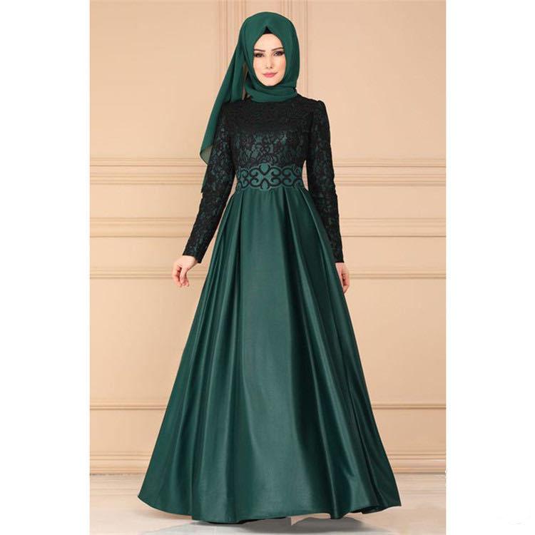 Naher Osten Ramadan Retro Elegantes Kleid Abaya Kaftan Stil Spitze Langarm Muslimische Dubai Damen Elegant Übergröße Türkei Islamische Kleidung S-5XL
