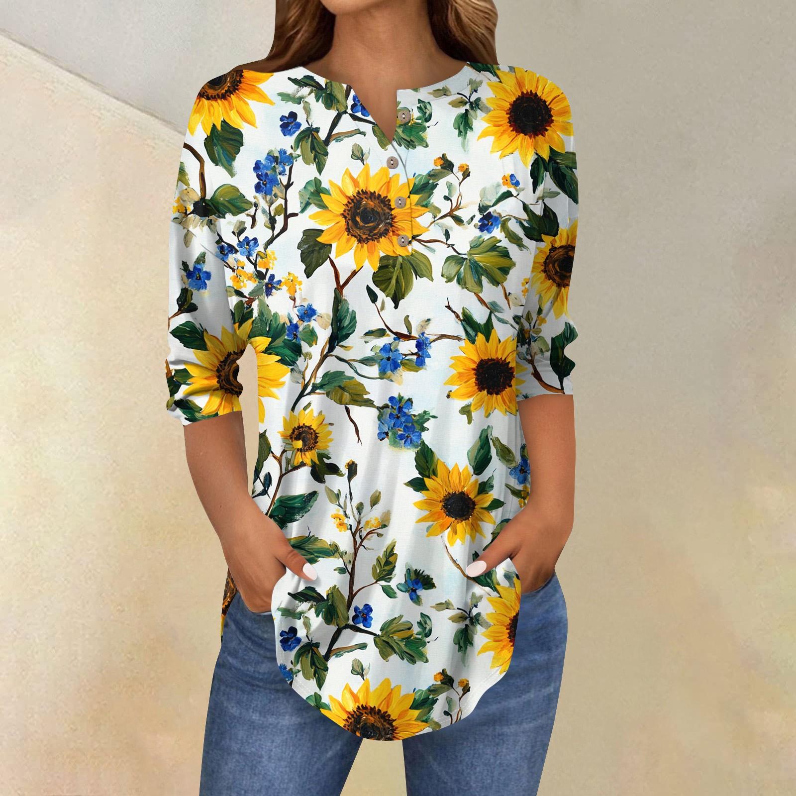 

Женская свободная футболка с воротником на пуговицах и винтажным цветочным принтом, рукав три четверти XXXL шафрановый