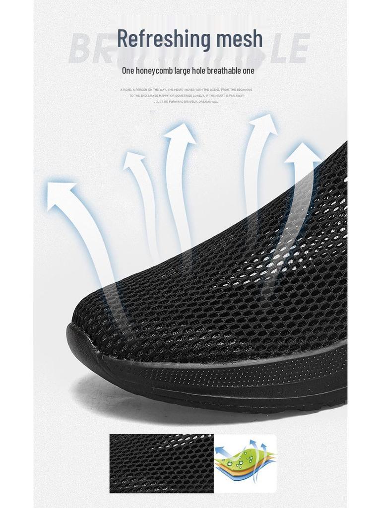 Herrskor, extra stora, sommar, mesh, slip-on sneakers, storlekar 46-48, svarta