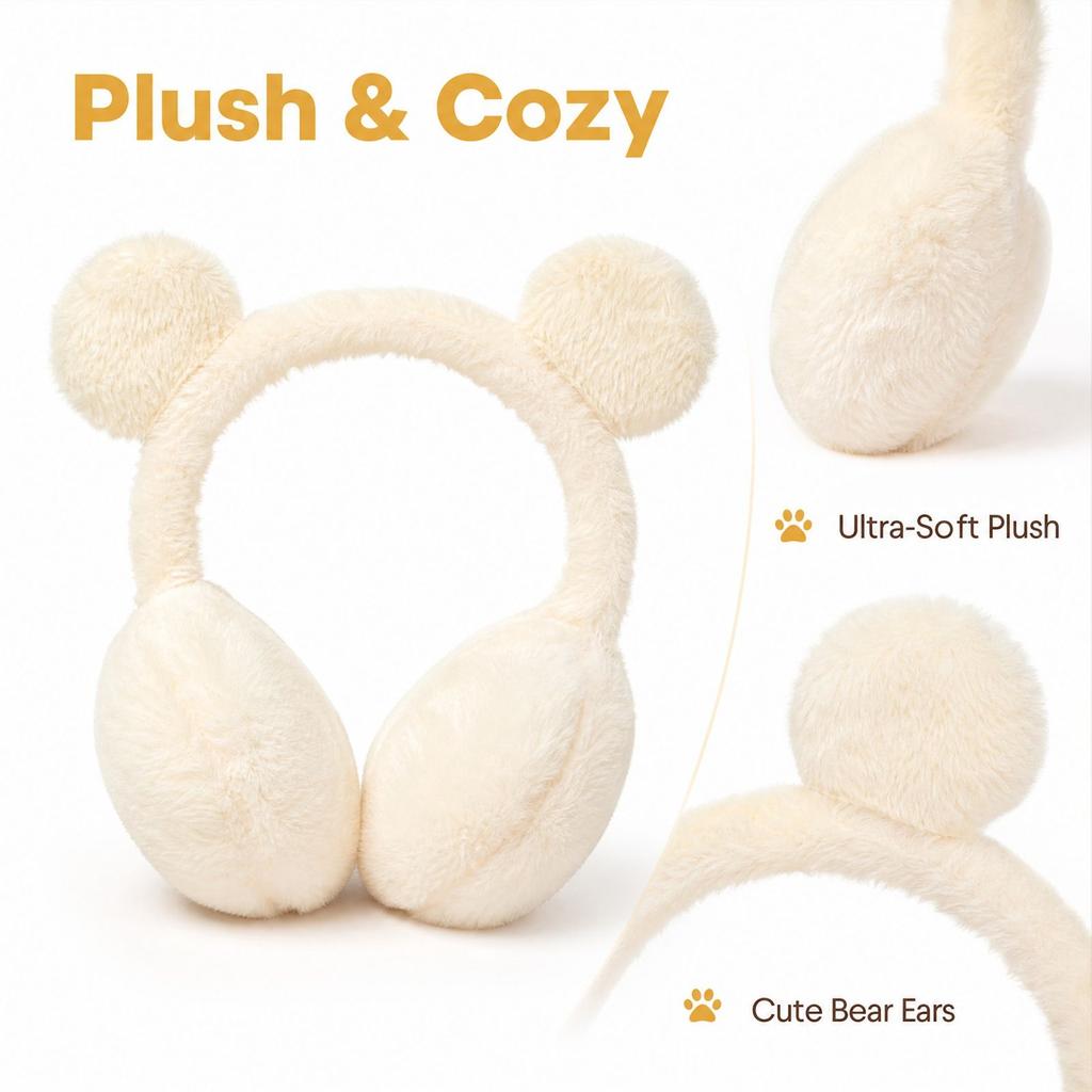 Winter Warm Plush Earmuffs with Bear Ear Design