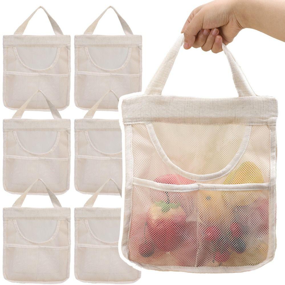 Large Capacity Vegetable Storage Bag Hollow Widen Handle Underwear Socks Hanging Bag Breathable Reusable Kitchen Mesh Bag Home