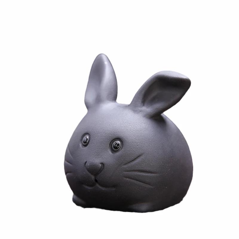 Kreativní fialová hlína Čajová zvířátka Krásná socha králíka Ornament Ručně vyráběné sochařské řemeslné výrobky Domácí čajová souprava Dekorace Umění