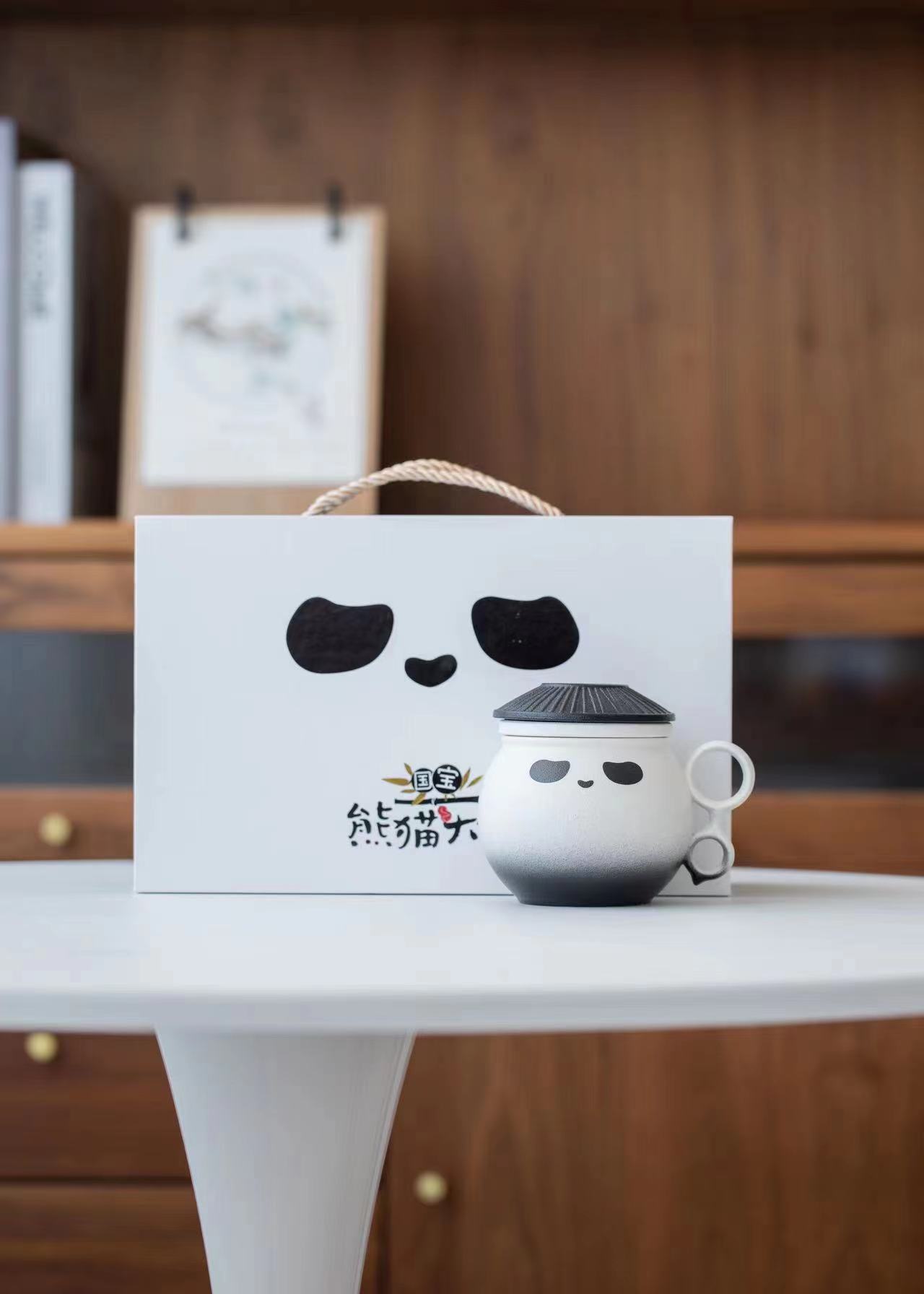Panda mug with lid Office water cup Tea separation Tea cup Ceramic cup Household company business gift 401-500ml