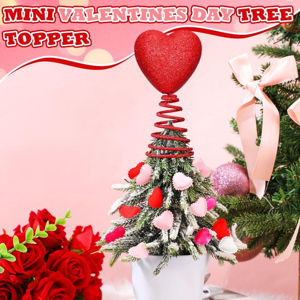 Creative 5 Inch Valentines Day Decorations Mini Coil Spring Heart Tree Topper Reusable Glitter Holiday Ornament Home Decoration