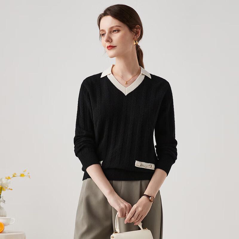 Zhaojun Women's Pure Cashmere Cable Knit Lapel Sweater