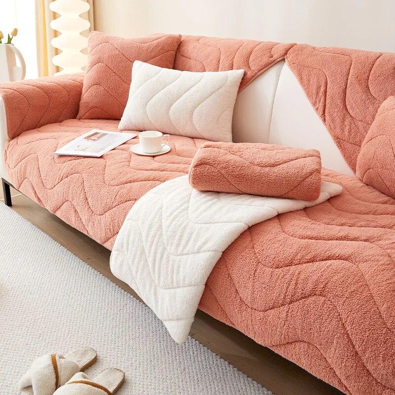 Nordische Patchwork Wellen Sofaüberzug Rutschfest Dickes Plüsch Sofa Kissenmatte für Wohnzimmer Ecksofa Heimdekoration