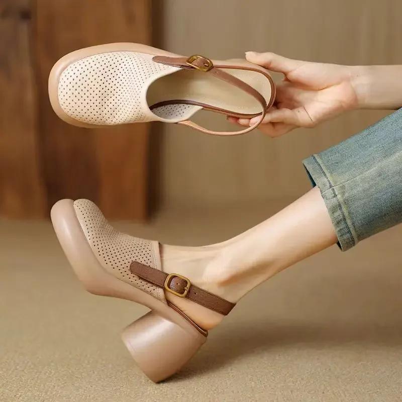 Women Vintage Hollow Chunky Platform Sandals Summer New Soft Thick Sole Buckle Shoes Woman Fashion Non-Slip Beach Slides Sandals